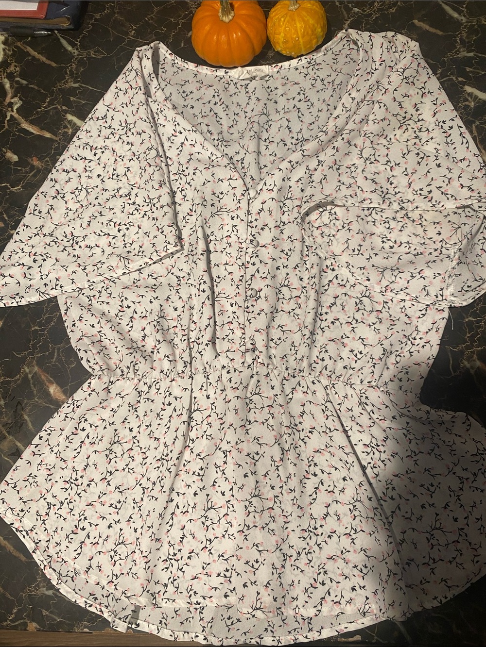 Sienna Sky White Peplum Blouse with Pink & Black Floral Print